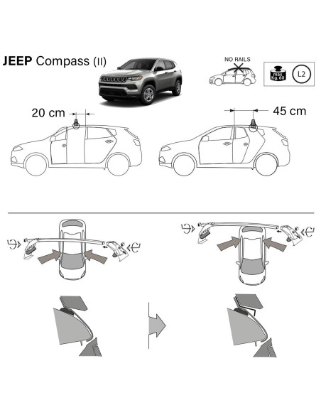 Kit barre portatutto LP49 per Jeep Compass senza profili 2017 2025