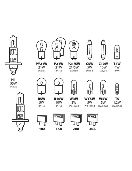 Kit lampadine di ricambio 19 pezzi H1 12V lampadine stop e direzione fu