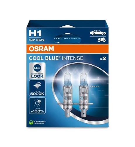 Coppia lampade alogene H1 12V 55W P14 5s 5000K Osram Cool Blue Intense