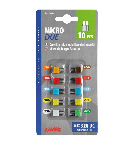 Set 10 fusibili lamellari assortiti Micro Due 12 32V 5 30A