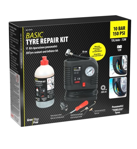 Kit riparazione pneumatici con compressore 12V