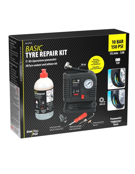 Kit riparazione pneumatici con compressore 12V