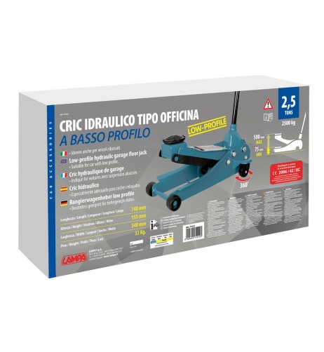 Sollevatore Cric idraulico a carrello basso profilo 2500Kg