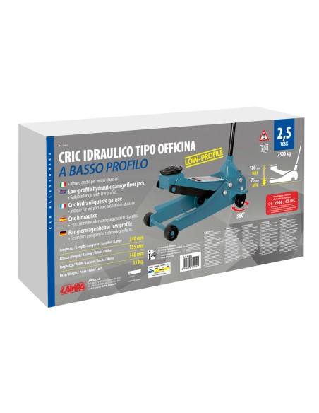Sollevatore Cric idraulico a carrello basso profilo 2500Kg