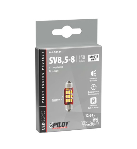 Lampadina auto Mega Led bianco 10 30V Siluro 12x36mm SV8 5 8