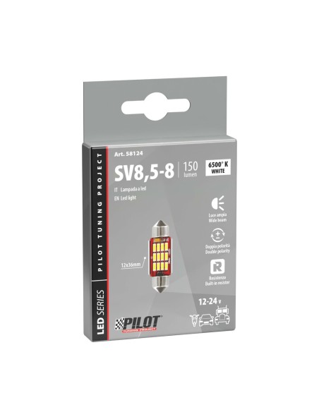 Lampadina auto Mega Led bianco 10 30V Siluro 12x36mm SV8 5 8