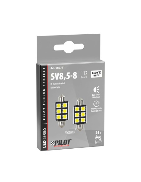 Lampadine camion 6 LED 24V attacco SV8 5 8 15x39 mm