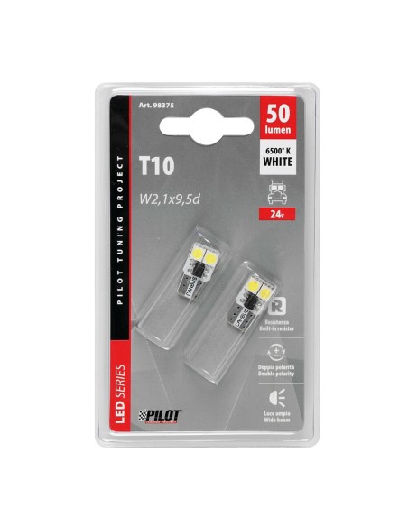 Coppia lampadine Hyper Led 24V T10 W2 1x9 5d 4 LED bianche