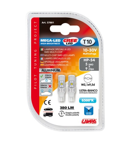 Lampadine auto T10 W2 1x9 5d 5 mega Led CREE 10 30V