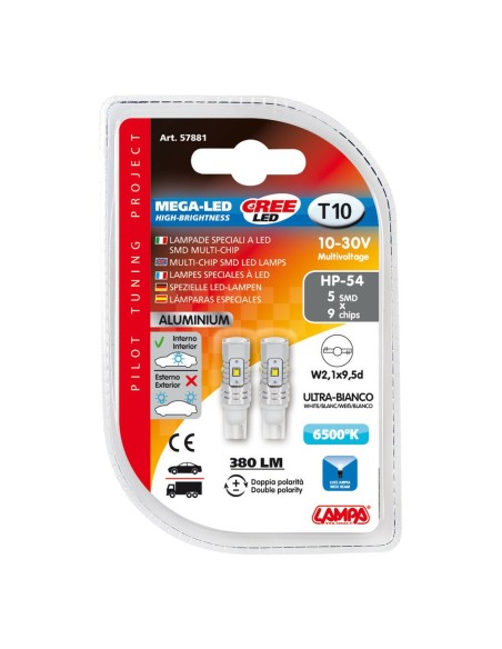 Lampadine auto T10 W2 1x9 5d 5 mega Led CREE 10 30V
