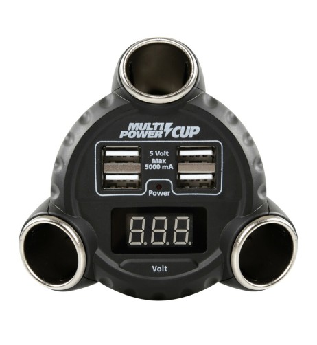Multi Power Cup 3 prese accendisigari 4 USB e voltmetro 12 24 36V