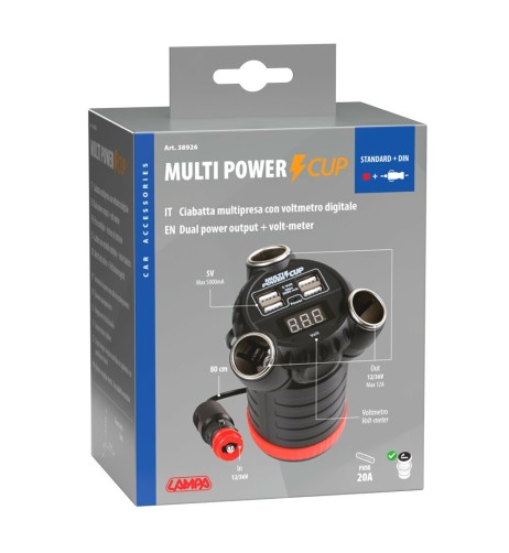 Multi Power Cup 3 prese accendisigari 4 USB e voltmetro 12 24 36V