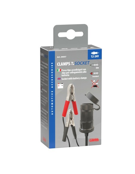 Presa accendisigari montaggio esterno con clips batteria 12 24V