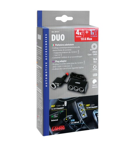 Presa accendisigari multipla regolabile 4 1 USB 12 24V