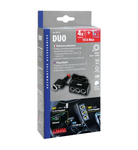 Presa accendisigari multipla regolabile 4 1 USB 12 24V