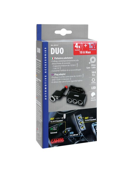 Presa accendisigari multipla regolabile 4 1 USB 12 24V