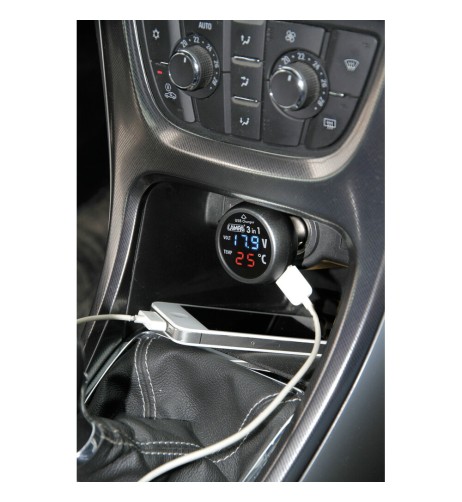Spinotto Multifunzione 12 24V 3 in 1 Termometro Voltmetro Presa USB