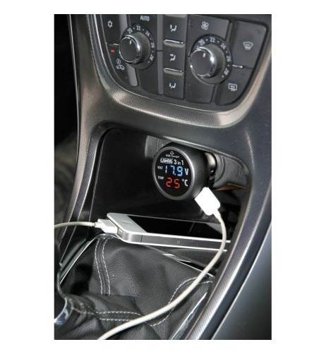 Spinotto Multifunzione 12 24V 3 in 1 Termometro Voltmetro Presa USB