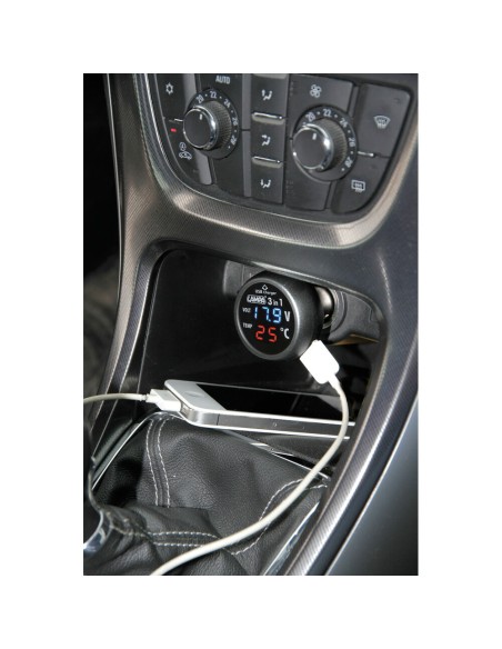 Spinotto Multifunzione 12 24V 3 in 1 Termometro Voltmetro Presa USB