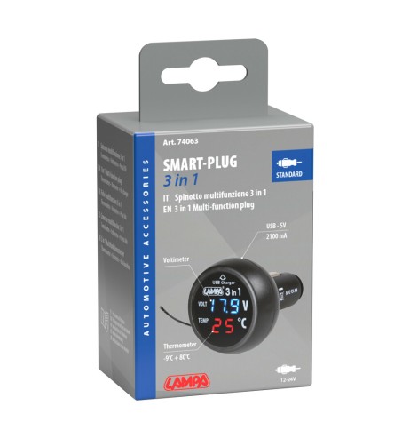 Spinotto Multifunzione 12 24V 3 in 1 Termometro Voltmetro Presa USB