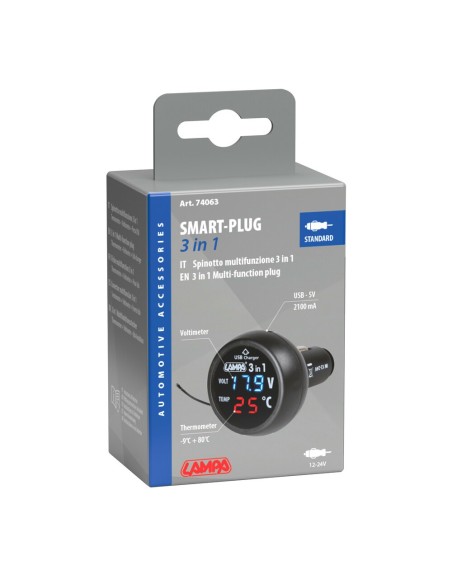 Spinotto Multifunzione 12 24V 3 in 1 Termometro Voltmetro Presa USB