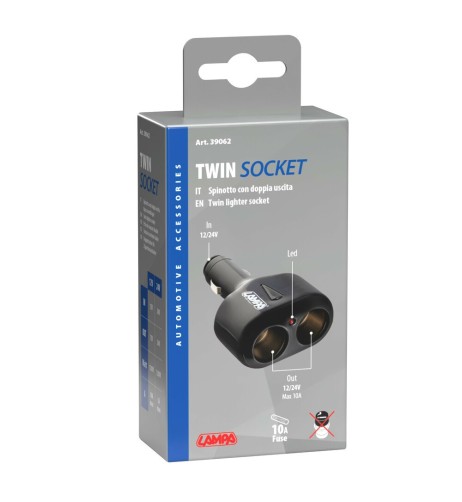 Spinotto presa accendisigari con uscita doppia 12 24V 