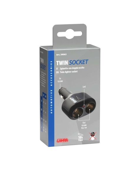 Spinotto presa accendisigari con uscita doppia 12 24V 