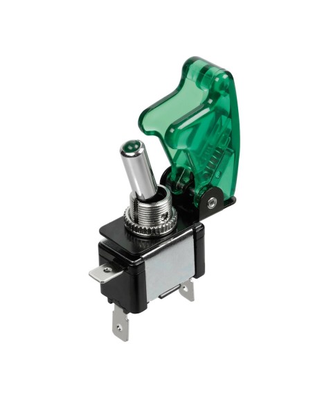 Interruttore a leva con sicura Spia VERDE auto 12V 20A