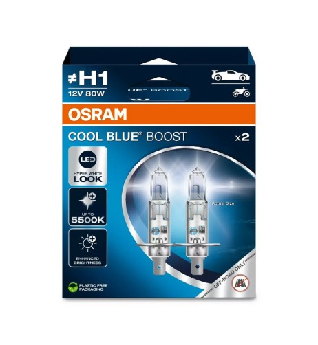 Coppia lampade alogene H1 12V 80W 5500K Osram Cool blue boost