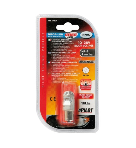 Lampadina auto BA15s P21W Mega Led HP 4 CREE 10 28V Rosso