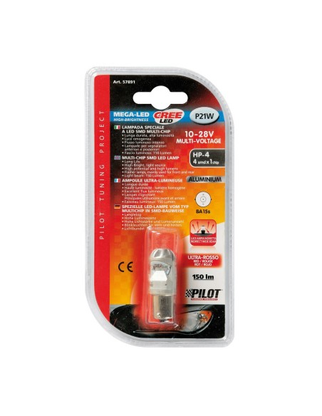Lampadina auto BA15s P21W Mega Led HP 4 CREE 10 28V Rosso