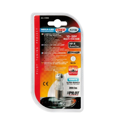 Lampadina auto BA15s P21W Mega Led HP 4 CREE 10 28V Bianco