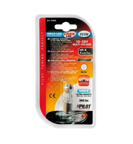 Lampadina auto BA15s P21W Mega Led HP 4 CREE 10 28V Bianco