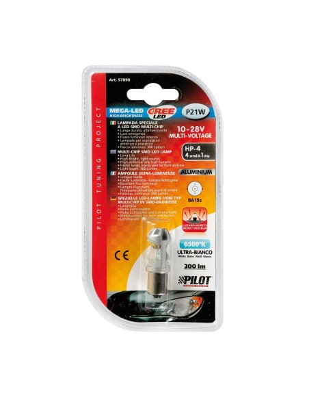 Lampadina auto BA15s P21W Mega Led HP 4 CREE 10 28V Bianco