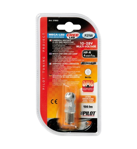 Lampadina auto BA15s P21W Mega Led HP 4 CREE 10 28V Arancio