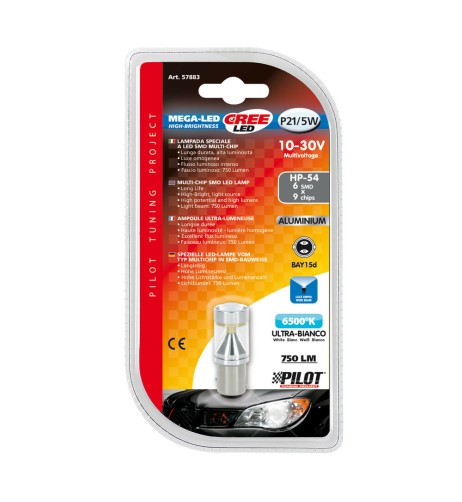 Lampadina auto BAY15d PY21 5W 6 mega Led CREE 10 30V Bianco