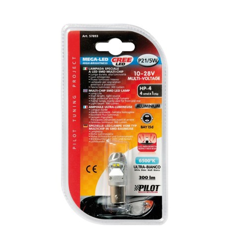 Lampadina auto BAY15d P21 5W Mega Led HP 4 CREE 10 28V Bianco