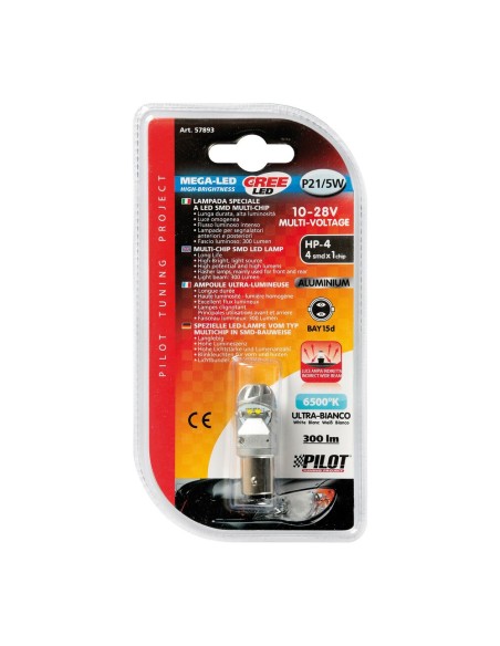 Lampadina auto BAY15d P21 5W Mega Led HP 4 CREE 10 28V Bianco