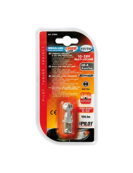 Lampadina auto BAY15d P21 5W Mega Led HP 4 CREE 10 28V Rosso