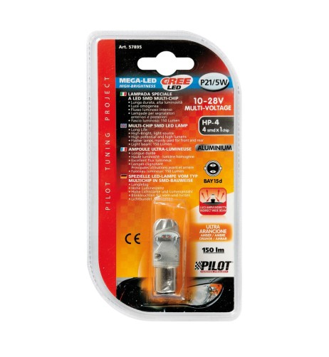 Lampadina auto BAY15d P21 5W Mega Led HP 4 CREE 10 28V Arancio