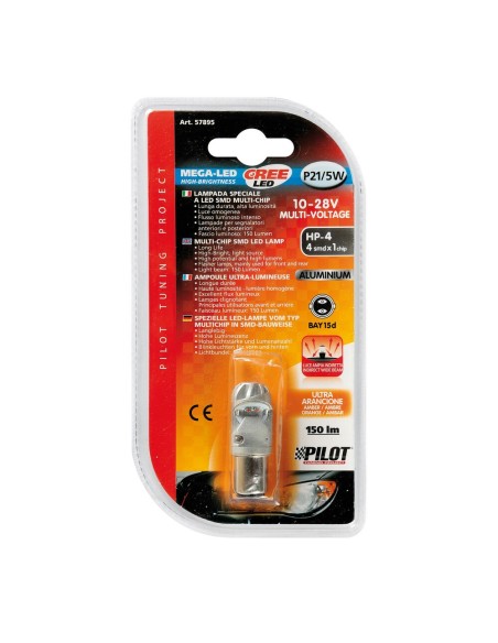 Lampadina auto BAY15d P21 5W Mega Led HP 4 CREE 10 28V Arancio