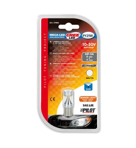 Lampadina auto BAU15s PY21W 6 mega Led CREE 10 30V Arancio