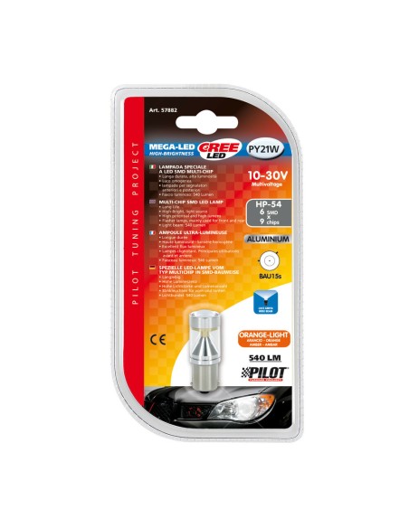 Lampadina auto BAU15s PY21W 6 mega Led CREE 10 30V Arancio