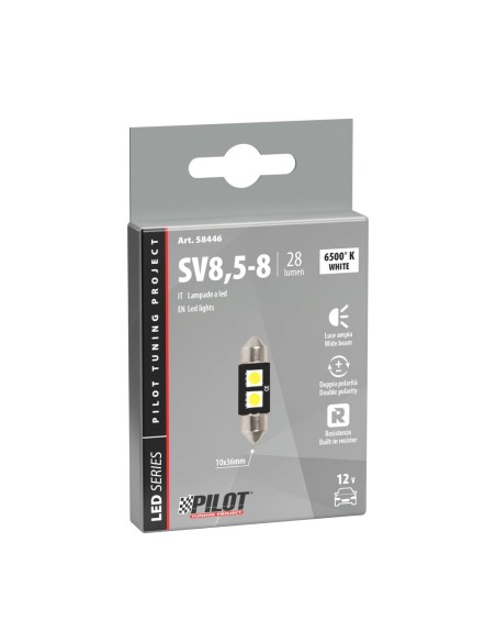 Lampadina siluro 12V SV8 5 8 C5W 10x36mm 2 LED
