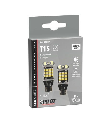 Coppia lampadine auto T15 W2 1x9 5d 45 Led SMD 12V 6500K