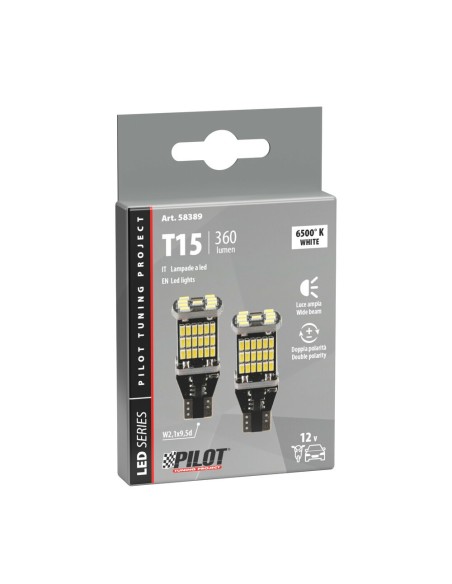 Coppia lampadine auto T15 W2 1x9 5d 45 Led SMD 12V 6500K
