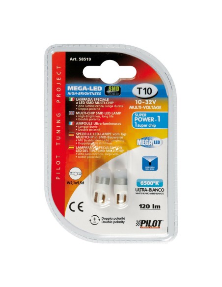 Kit 2 lampadine Mega Led 10 32V T10 W2 1x9 5d 1 LED 6500K