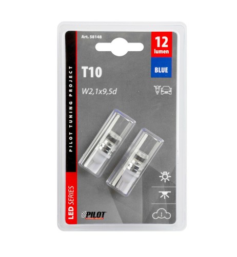 Lampadine auto T10 W2 1x9 5d 2 mega led SMD BLU 12V