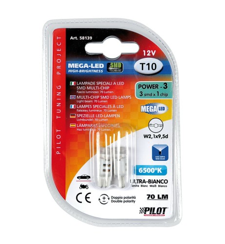 Coppia lampadine Mega Led 3 T10 W2 1x9 5d 12V