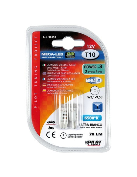 Coppia lampadine Mega Led 3 T10 W2 1x9 5d 12V